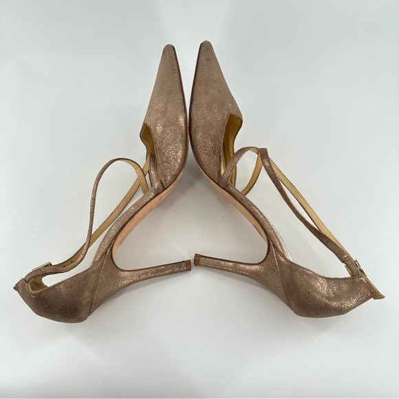 Saks Fifth Avenue heels 8.5 nubuck bronze leather pointy toe stilettos metallic - Picture 6 of 14